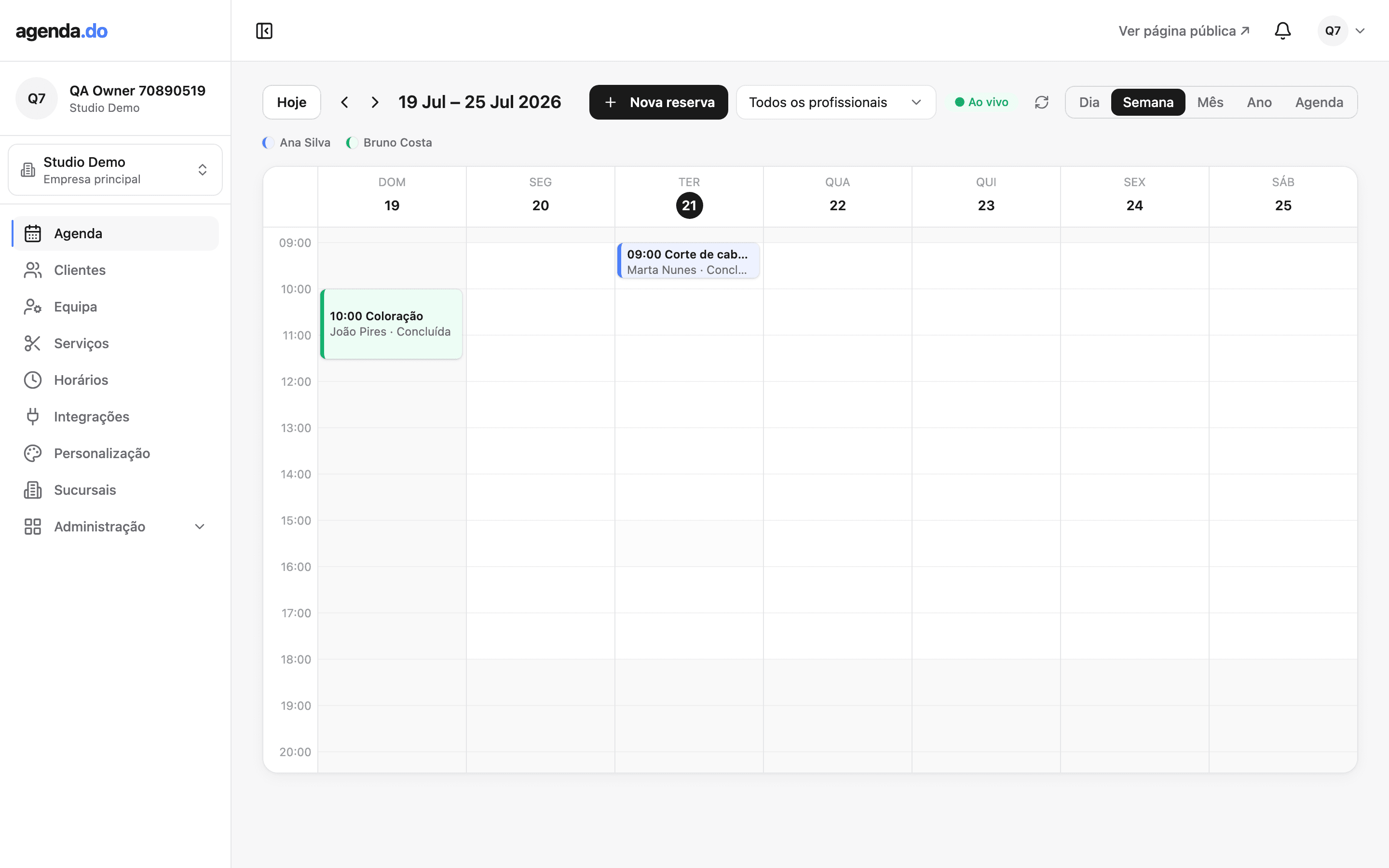 Agenda semanal da agenda.do com as reservas do salão.