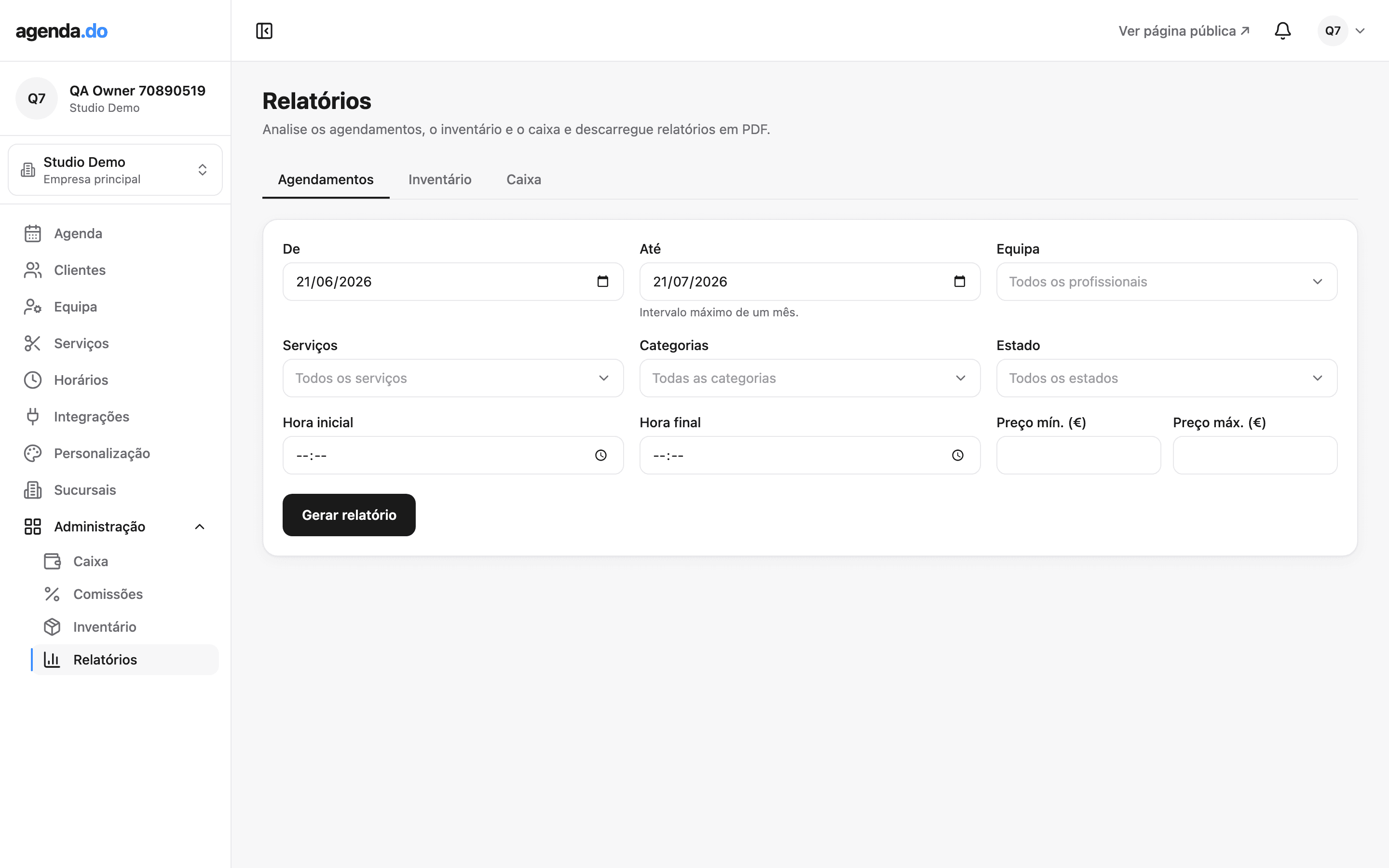 Relatórios de agendamentos com filtros na agenda.do.